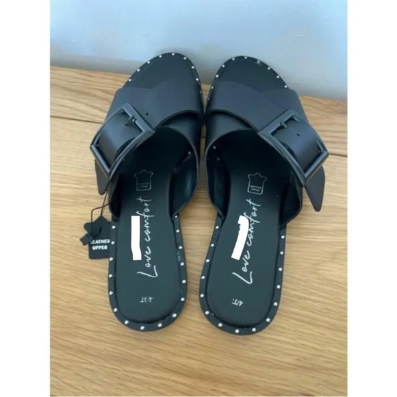 New Look Black Leather Cross-Strap Buckle Flat Sandals Sizes 3, 4, 5 - Picture 3 of 3